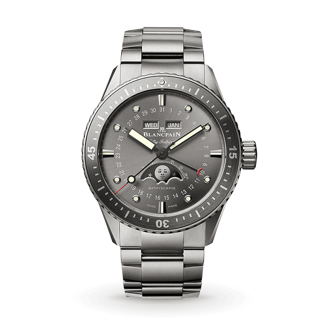 Blancpain Fifty Fathoms Bathyscaphe Quantième Complet Phases De Lune - 5054 1210 98s Shop Blancpain at Watches of Switzerland Melbourne Airport, Perth and Sydney boutiques.