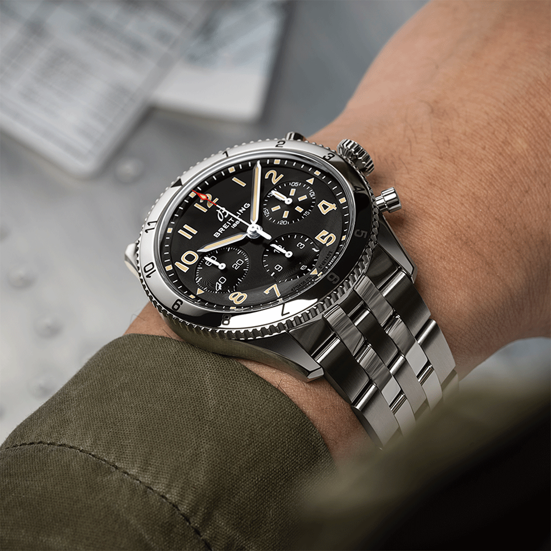 Breitling Classic AVI Chronograph 42 P-51 Mustang A233803A1B1A1 Shop Breitling at Watches of Switzerland Perth, Canberra, Sydney, Sydney Barangaroo, Melbourne, Melbourne Airport and Online.