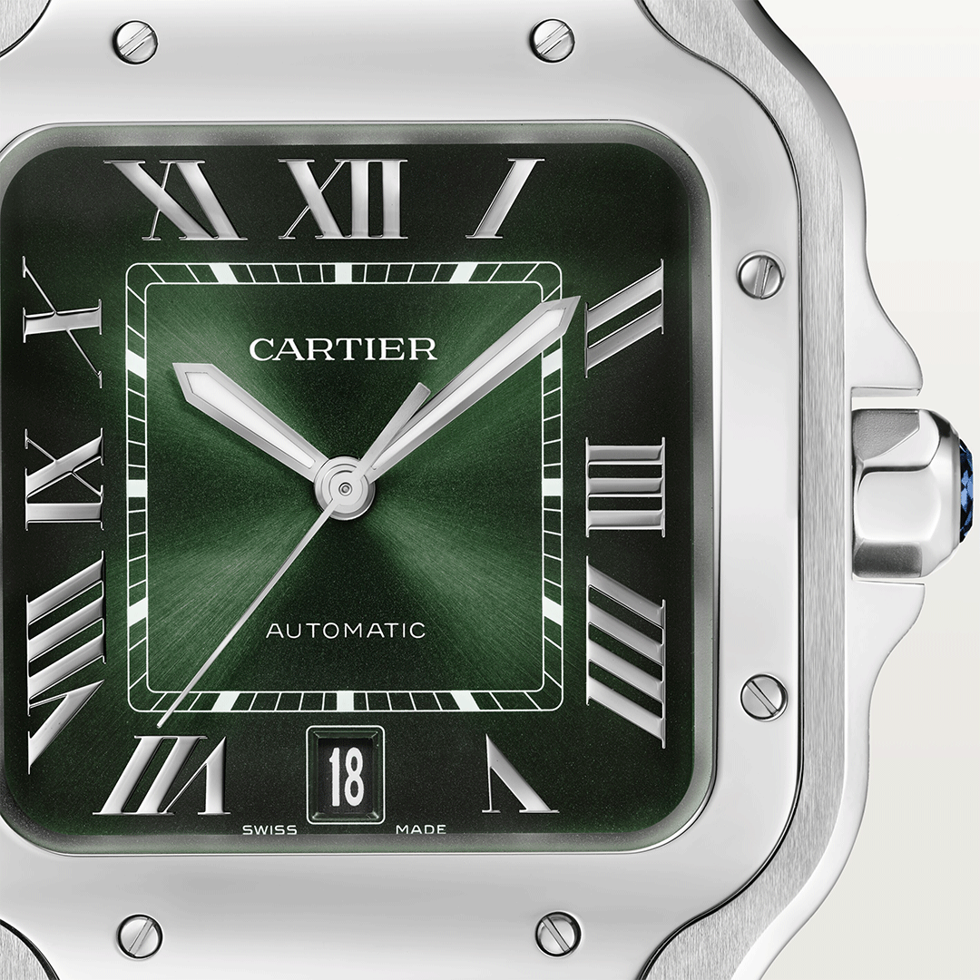 Cartier-Santos-CRWSSA0062_soldierwhitebg_0003_CRWSSA0062_ Shop Cartier now at Watches of Switzerland Melbourne, Melbourne Airport, Sydney, Sydney Barangaroo, Perth, Canberra and Online.