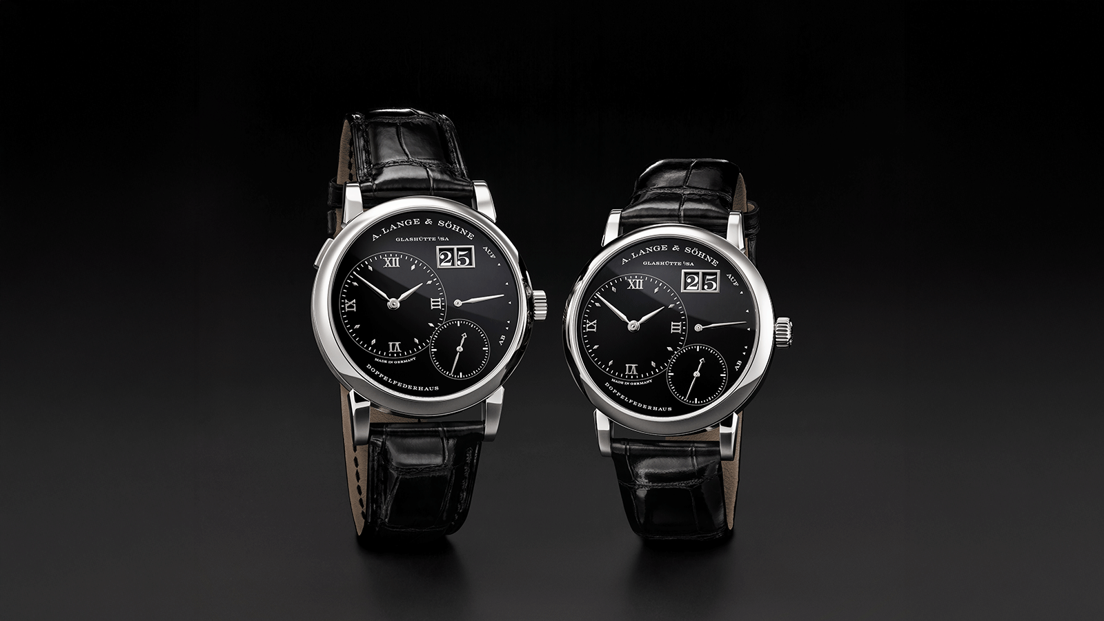 LANGE 1 and LITTLE LANGE 1 in 950 platinum with a black onyx dial.